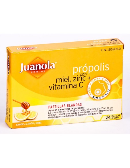 Juanola pastillas blandas de própolis con miel y limón 24u